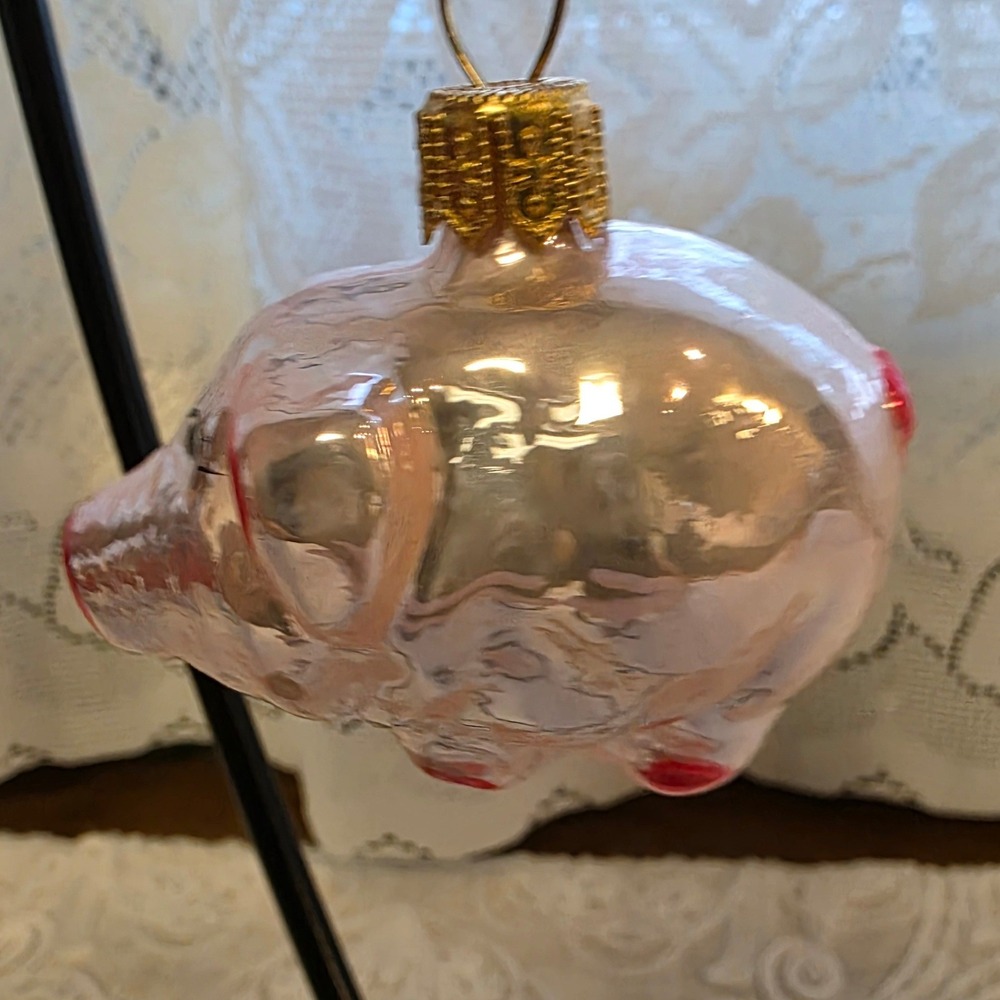Lauschaer Glaskugelhaus Glass Pig Ornament Handmade Germany Christmas Good Luck - Picture 3 of 8